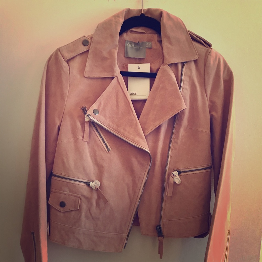NWT ASOS Pink Suede Moto Jacket